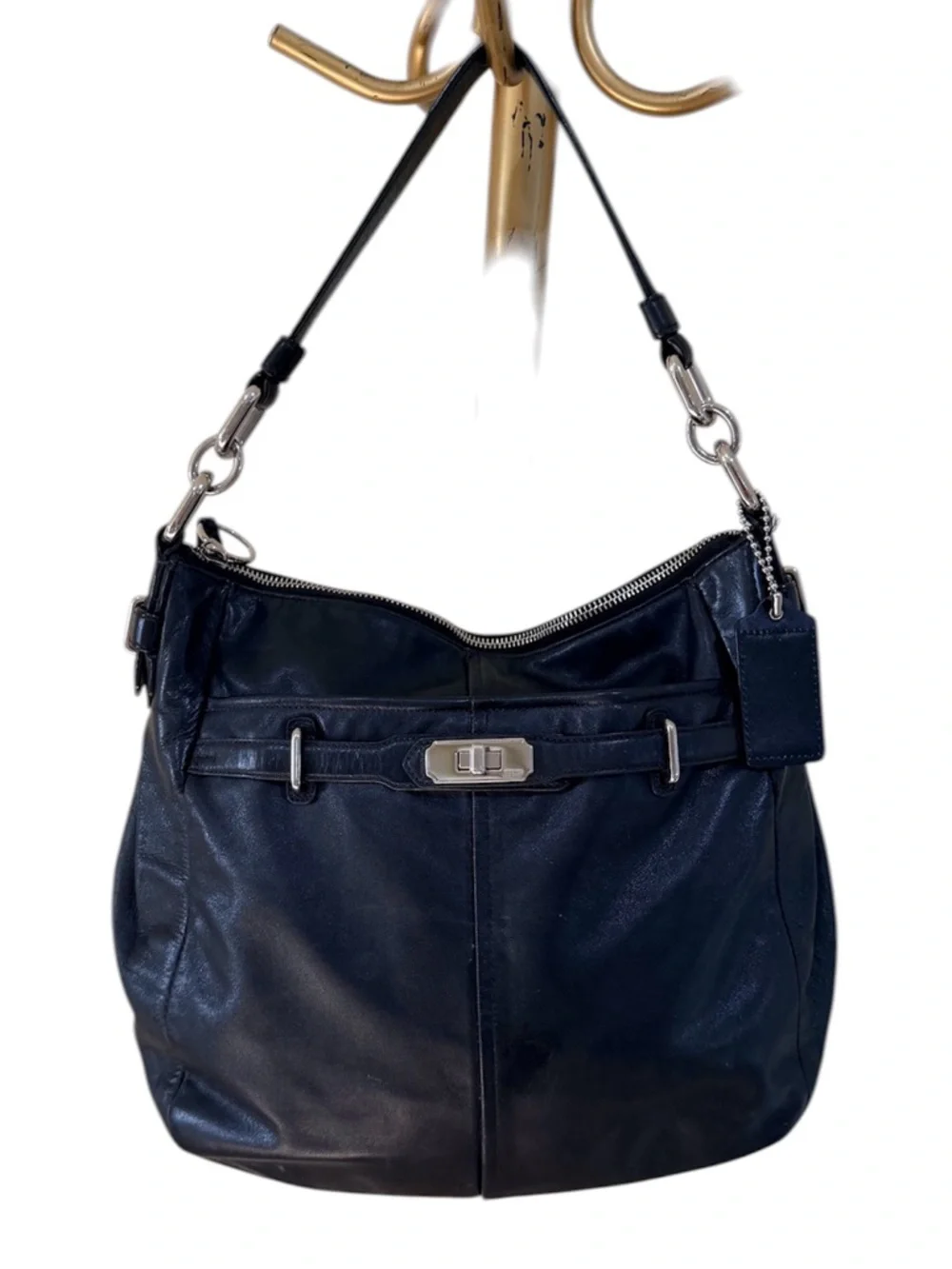 Coach Ashley Black Leather Hobo Bag Turnlock 17888 Large